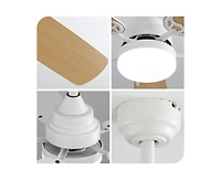 52-inch Modern White 5 blades Three-color Dimmable Ceiling Fan Led Light with Six-speed Remote Control and Timing Function