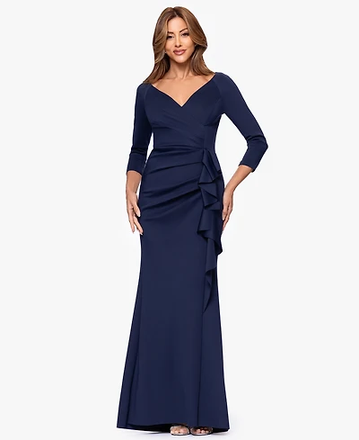 Xscape Petite V-Neck 3/4-Sleeve Dress