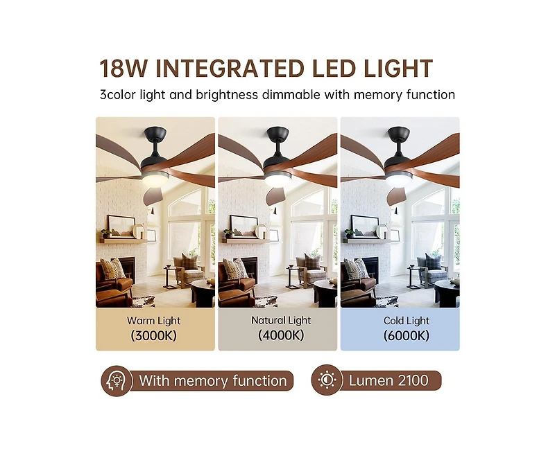 52-inch Minimalist Black 5-Blade Flush Mount with Remote Control and Led Light