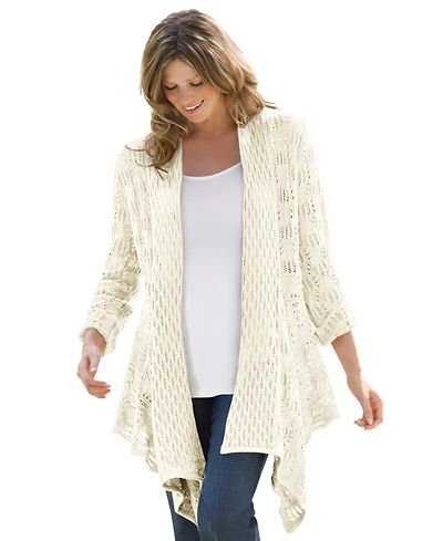 Woman Within Plus Open Front Pointelle Cardigan