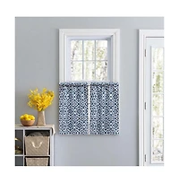 Ellis Curtain Ellis Athens Printed Tile Design on Navy Ground High Quality Tailored Tiers 1.5" Rod Pocket Navy