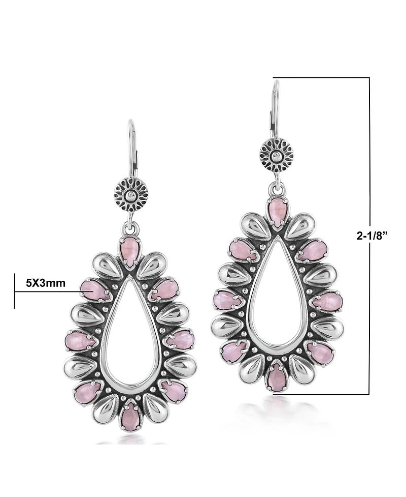 American West Jewelry Sterling Silver Rhodochrosite Open Teardrop Pear-Cut Dangle Earrings