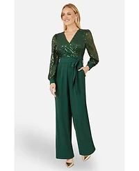 Yumi Women's Sequin Wrap Over Jumpsuit