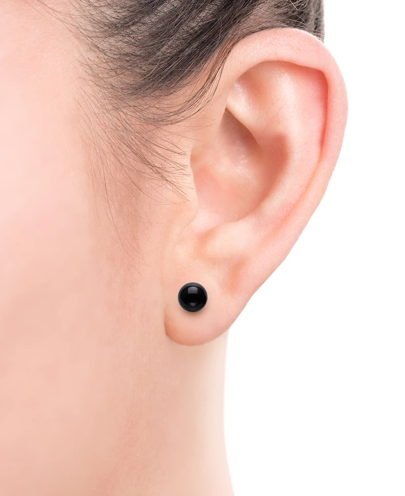 Macy's Cultured Freshwater Pearl (6-7mm) and 6mm Onyx Stretch Bracelet and Stud Set in Sterling Silver