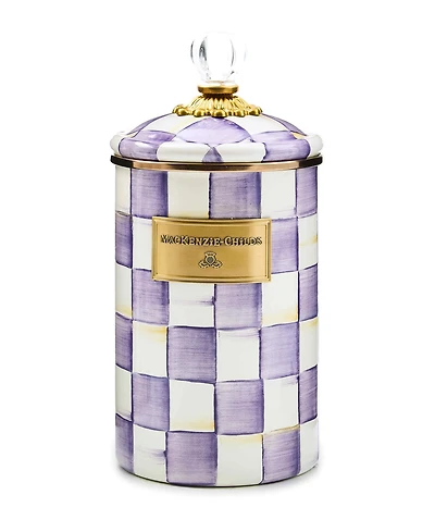 MacKenzie-Childs Violet Check Handmade Large Canister