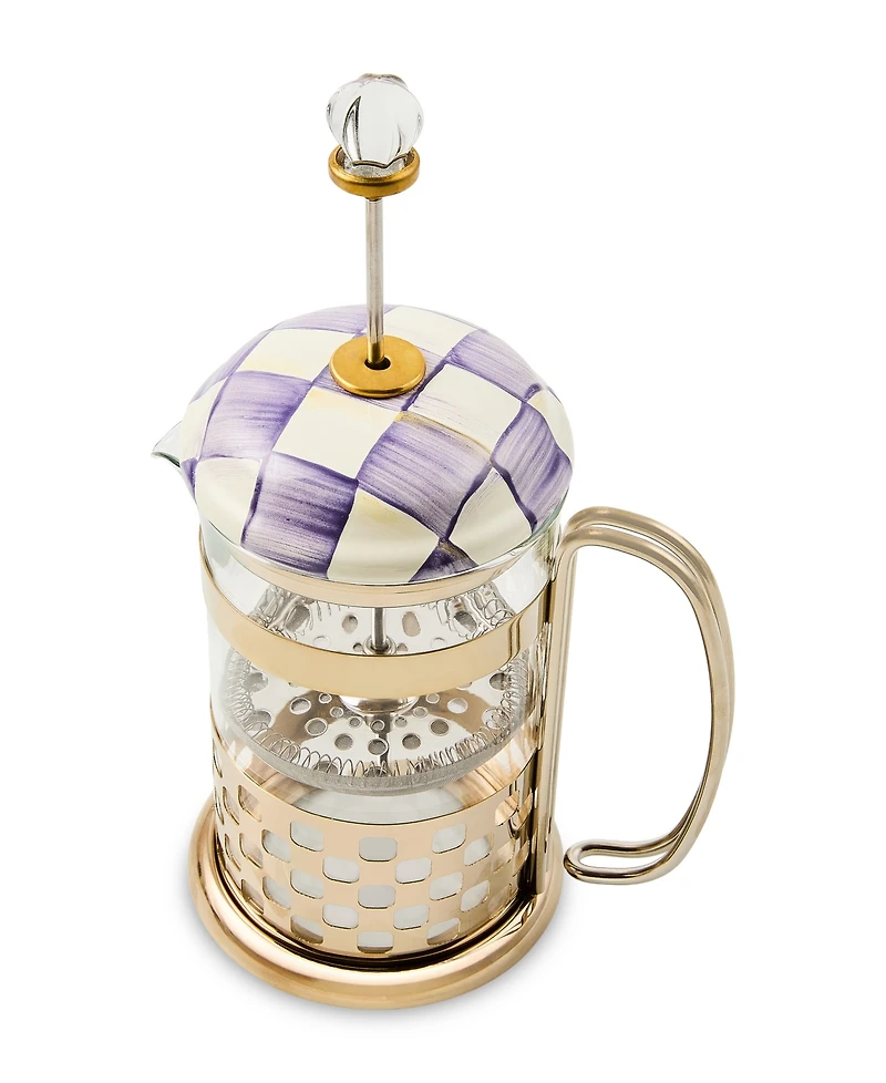 MacKenzie-Childs Violet Check Handmade French Press Coffee Maker