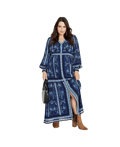 Avenue Women's Plus Serene Placement Sleeved Maxi Dress