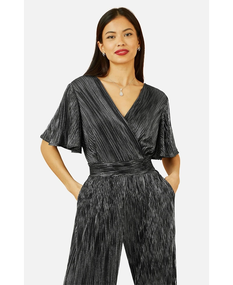 Yumi Women's Pleated Jumpsuit With V Neck