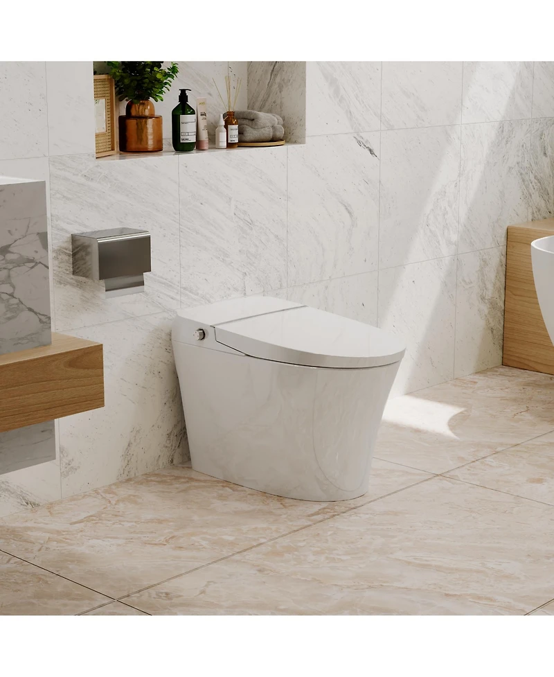 Casainc Heated Seat Dual Flush Smart Bathroom Fixture With Night Light, Foot Sensor Flush, Blackout Flush