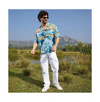 Campus Sutra Men's Sky Blue & Pumkin Orange Indie-Block Oversized Shirt