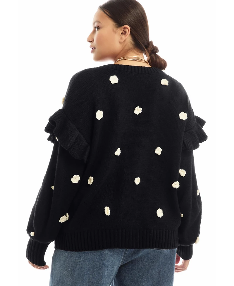 June + Vie Women's Ruffle-Sleeve Cardigan