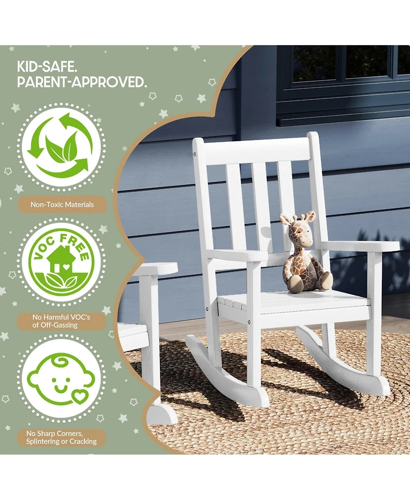 WestinTrends 3-Piece Kids Outdoor Rocking Chairs Set With Square Side Table