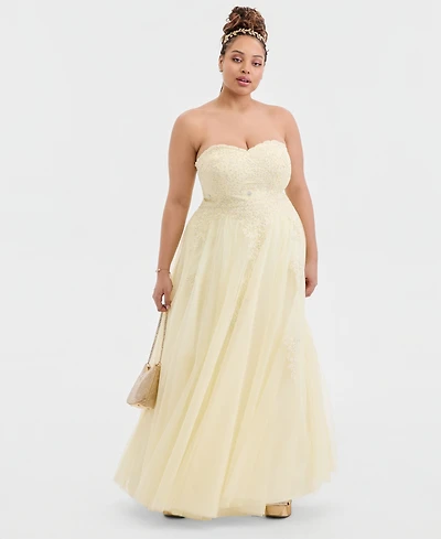 Say Yes Trendy Plus Strapless Embellished Gown, Created for Macy's