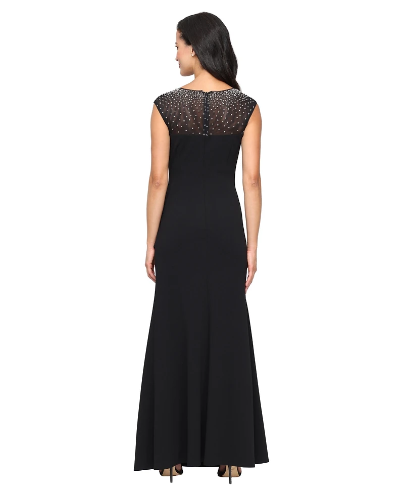 Alex Evenings Petite Studded-Strap Waterfall-Ruffle Evening Gown