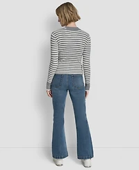Dkny Jeans Women's Long-Sleeve Mock Neck Rib Striped Sweater