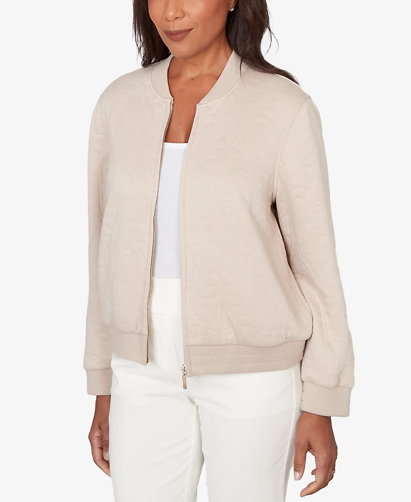 Alfred Dunner Petite Vienna Medallion Quilted Bomber Jacket