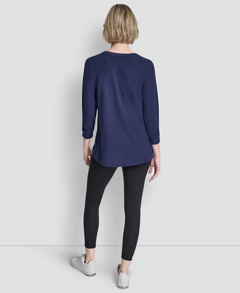 Dkny Women's Mini Slub Waffle Three-Quarter-Sleeve T-Shirt