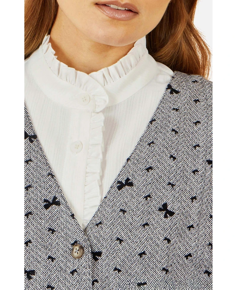 Yumi Women's Bow Print Button Up Pinafore Dress