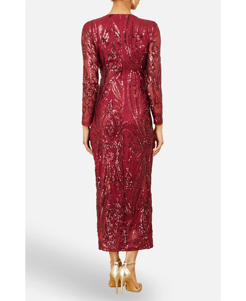 Yumi Women's Sequin Midi Long Sleeve Wrap Dress