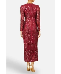 Yumi Women's Sequin Midi Long Sleeve Wrap Dress
