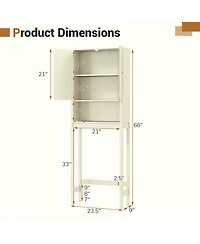 Gymax 66'' Over the Toilet Storage Cabinet w/Fluted Doors Adjustable Shelf & Bottom Bar