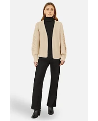 Yumi Women's Floral Sleeve Chunky Knit Open Front Long Cardigan Sweater