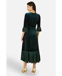 Yumi Women's Velvet Wrap V-Neck Midi Dress