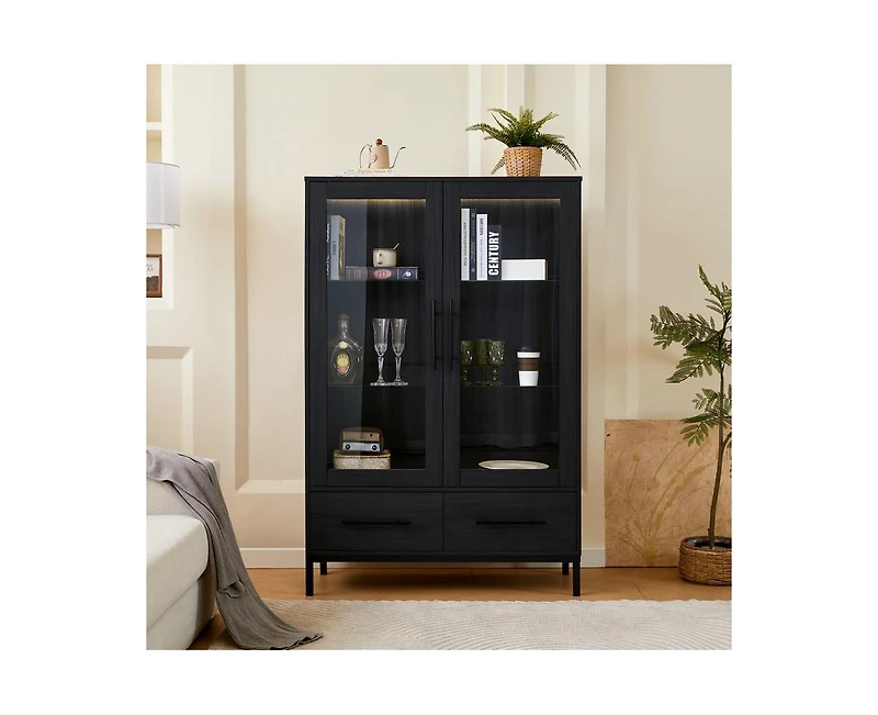 Casainc Modern Style 60" Tall Display Cabinet with Led Lights And Tempered Glass Door