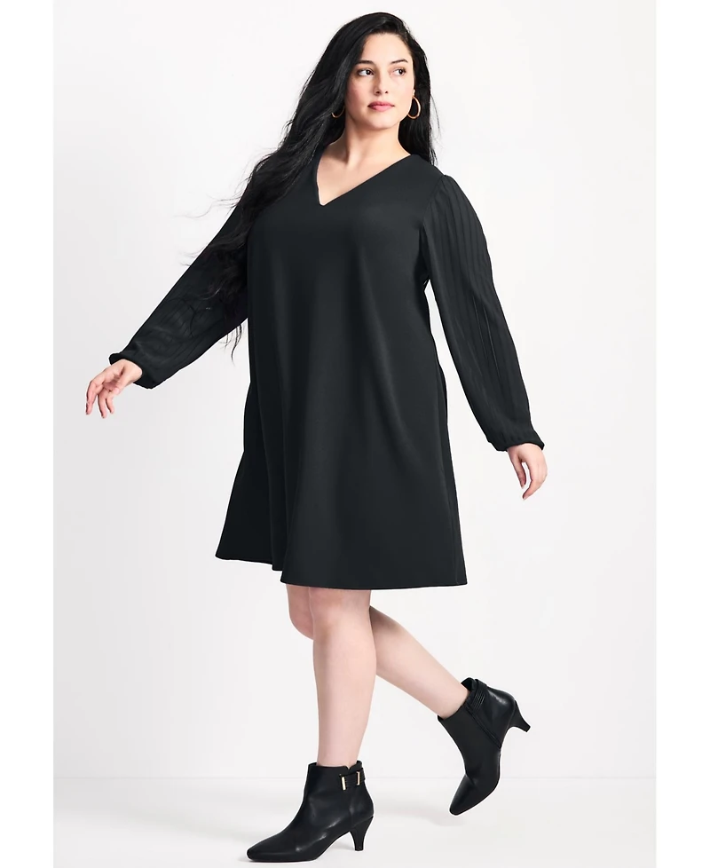 Avenue Women's Plus Paloma Blouson Pleated Sleeve Shift Dress