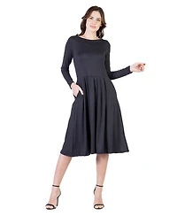 24seven Comfort Apparel Petite Midi Fit N Flare Pocket Dress