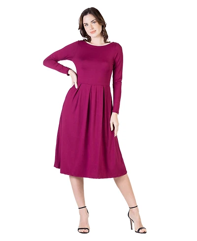 24seven Comfort Apparel Petite Midi Fit N Flare Pocket Dress