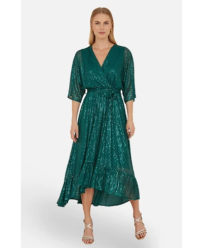 Yumi Women's Sequin Kimono Midi Wrap Dress