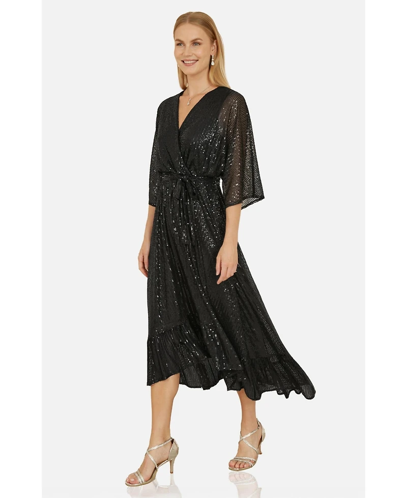 Yumi Women's Sequin Kimono Midi Wrap Dress