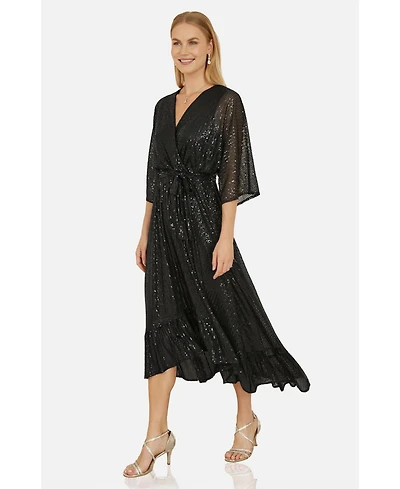 Yumi Women's Sequin Kimono Midi Wrap Dress