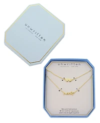 Unwritten Gold Plated "Mom" and Double Heart Necklace Set