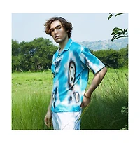 Campus Sutra Men's Sky Blue Topography Mesh Oversized Shirt