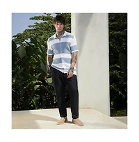 Campus Sutra Men's Icy Blue & Daisy White Panel-Knit Relaxed Shirt