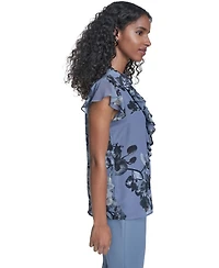 Calvin Klein Women's Printed Ruffle Front Top
