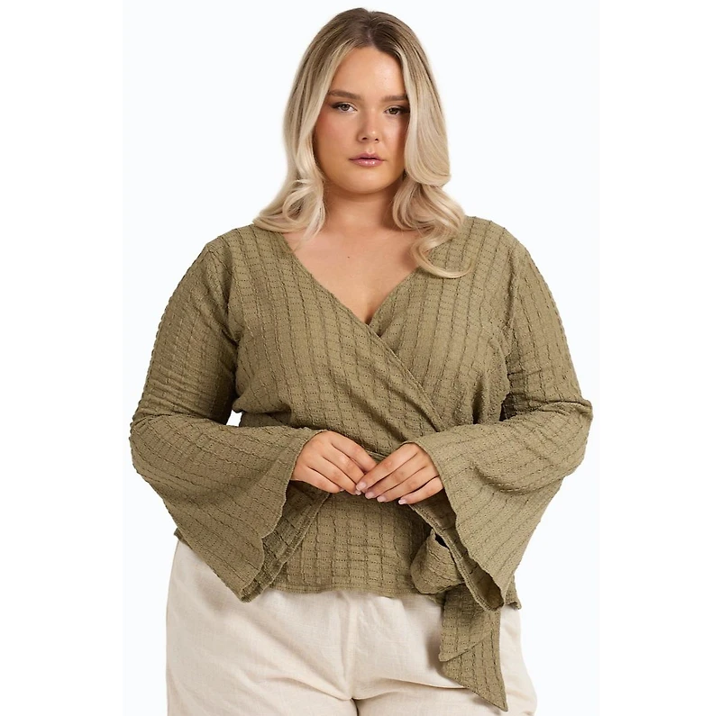Fashion-szn Curve Women's Kimono Wrap Front Belted Top