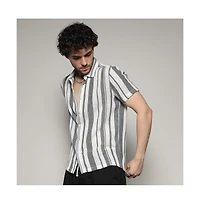 Campus Sutra Men's White & Unbalanced Striped Woven Shirt
