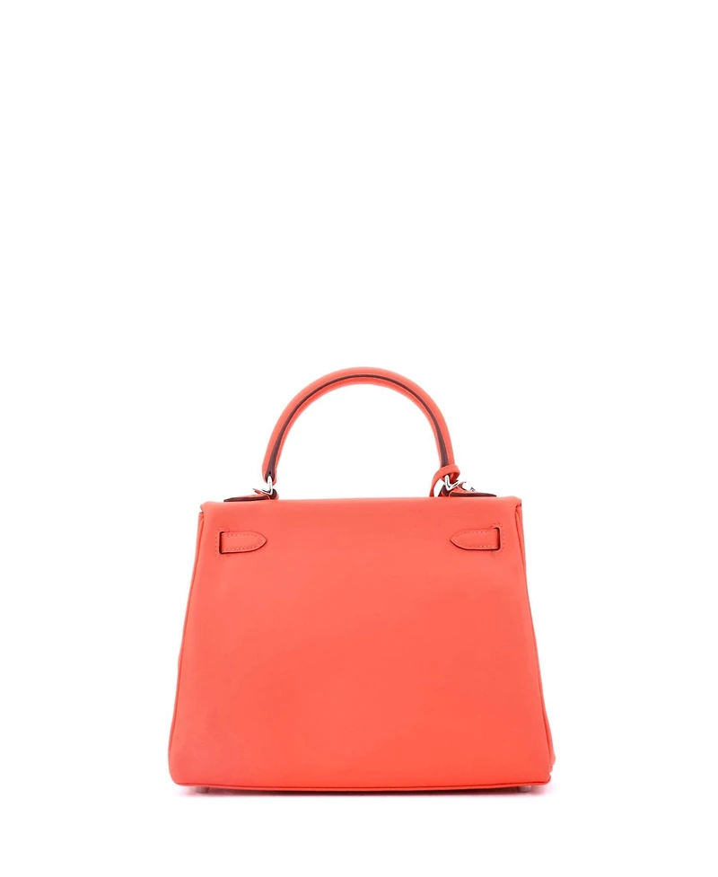 Pre-Owned Hermes Kelly 25 Handbag Orange Swift with Palladium Hardware
