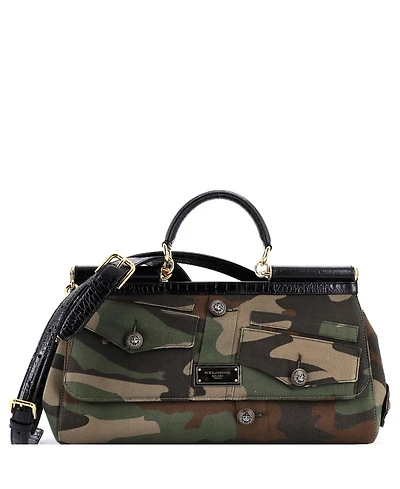 Pre-Owned Dolce & Gabbana Large Miss Sicily Bag Cotton Camouflage Patchwork