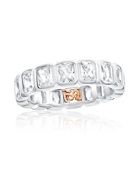 Suzy Levian Sterling Silver Bezel Set Emerald-Cut Cubic Zirconia Eternity Band, 5mm