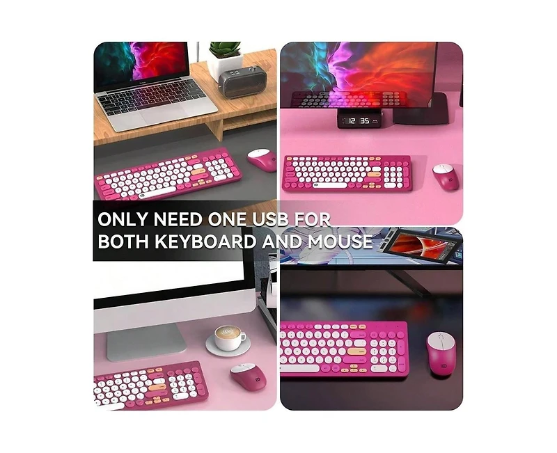 Wireless Keyboard And Mouse Combo - 2.4GHz Cordless, Cute Round Keys, Quiet Slim Set for Laptop, Computer