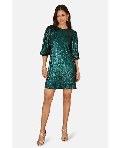 Yumi Women's Balloon Sleeve Sequin Mini Dress