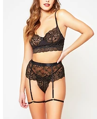 iCollection Women's 3 Piece Lace Bralette, Garter Belt and Panty Lingerie Set