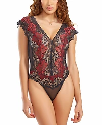 iCollection Women's Lace Mesh Panel Bodysuit