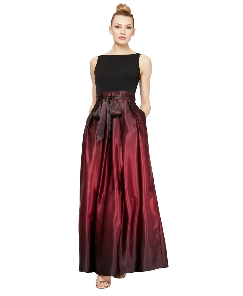 Sl Fashions Ombre Satin Bow Sash Gown