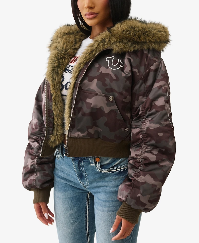 True Religion Women's Camo Relaxed Girlfriend Jacket