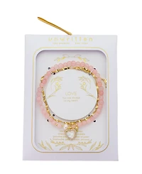 Fresh water pearl and rose quartz 4mm beads Mother of Pearl stone Cubic Zirconia heart plain heart twist Set of 2 Bracelets